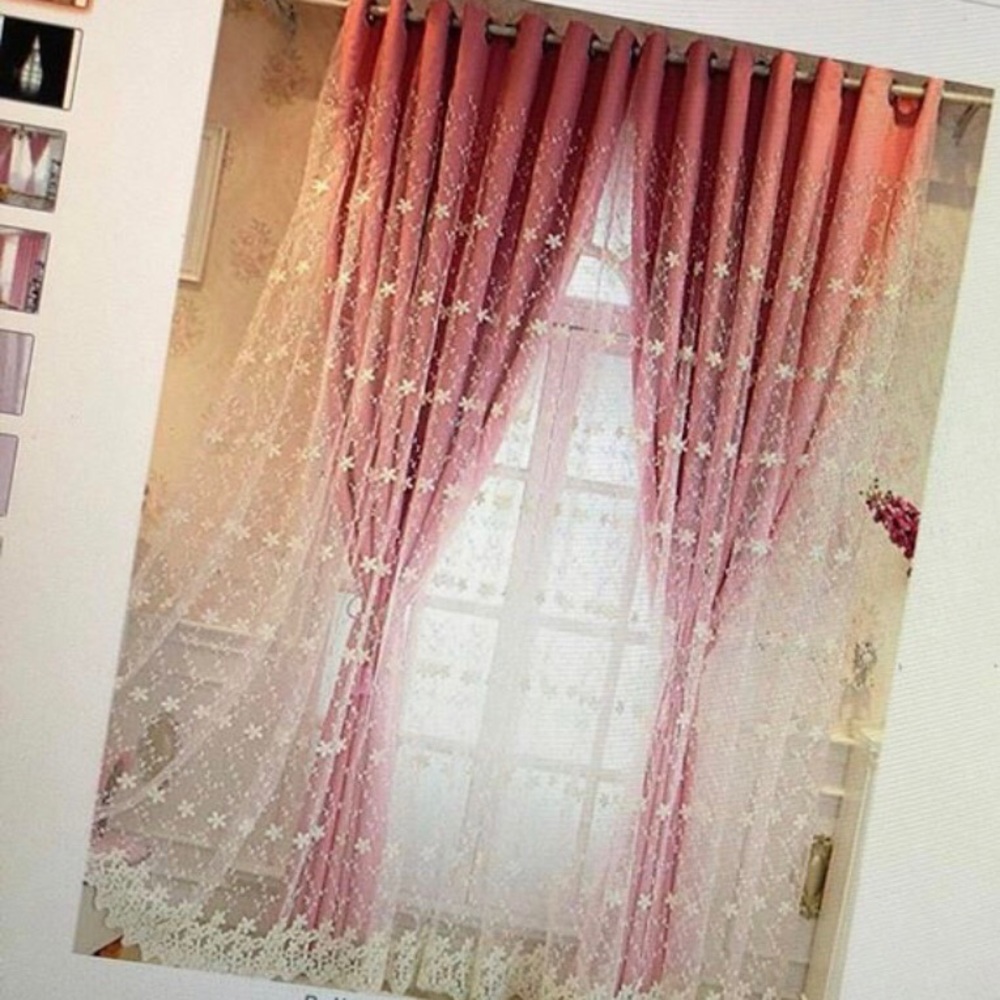 Pink Embroidered Curtains